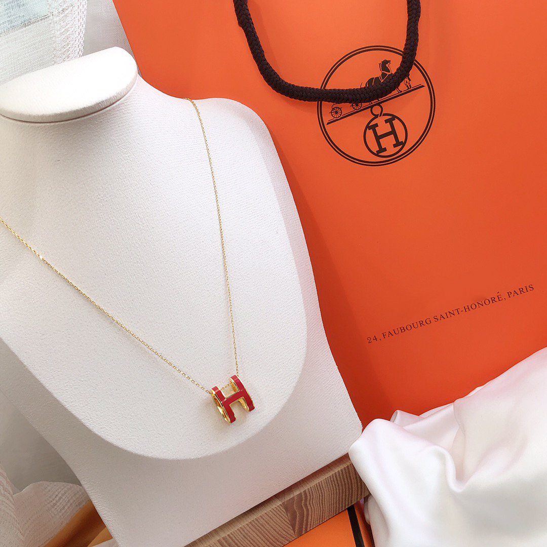 [Riva Jewelry ]HM CLIC RED ENAMEL GOLD NECKLACE
