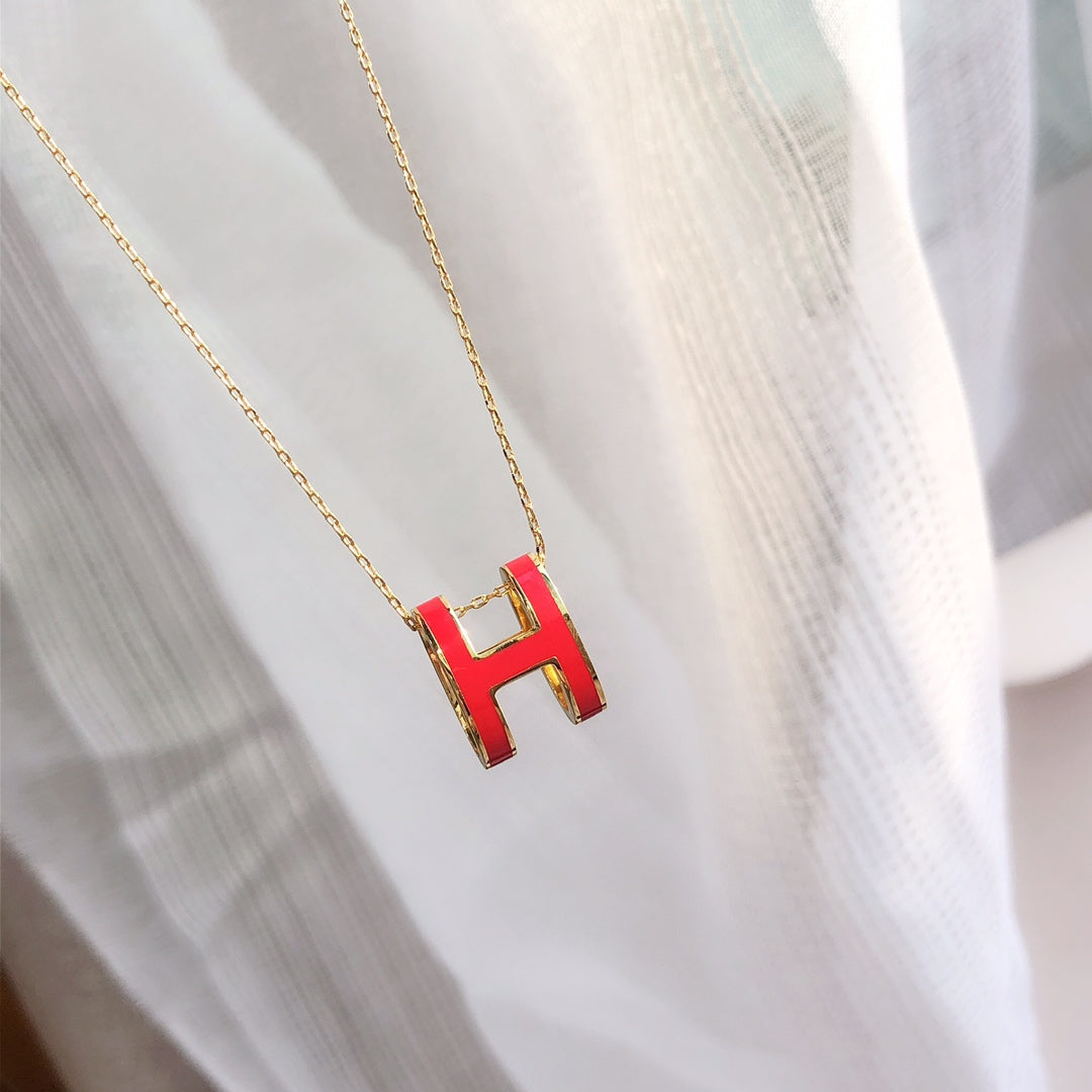 [Riva Jewelry ]HM CLIC RED ENAMEL GOLD NECKLACE