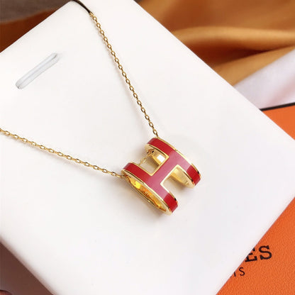 [Riva Jewelry ]HM CLIC RED ENAMEL GOLD NECKLACE