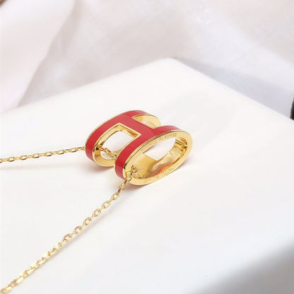 [Riva Jewelry ]HM CLIC RED ENAMEL GOLD NECKLACE