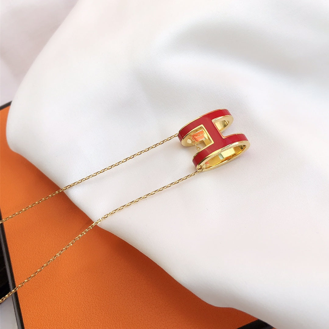 [Riva Jewelry ]HM CLIC RED ENAMEL GOLD NECKLACE