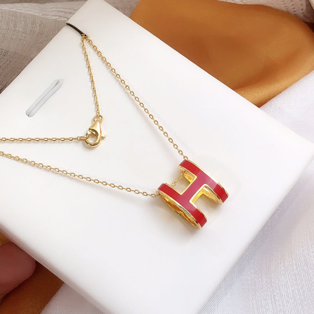 [Riva Jewelry ]HM CLIC RED ENAMEL GOLD NECKLACE