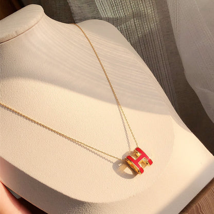 [Riva Jewelry ]HM CLIC RED ENAMEL GOLD NECKLACE
