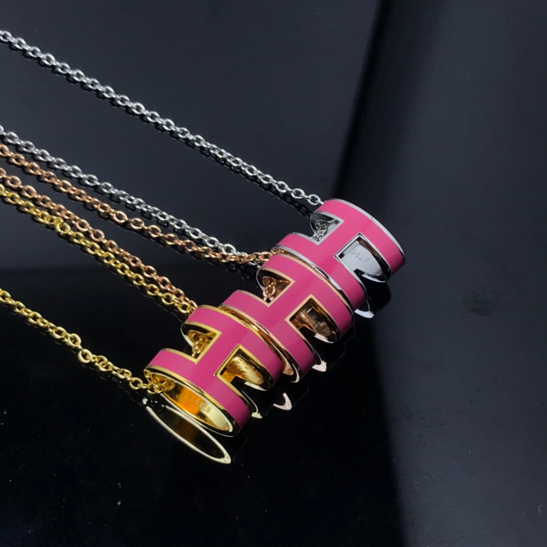 [Riva Jewelry]H NECKLACE PINK