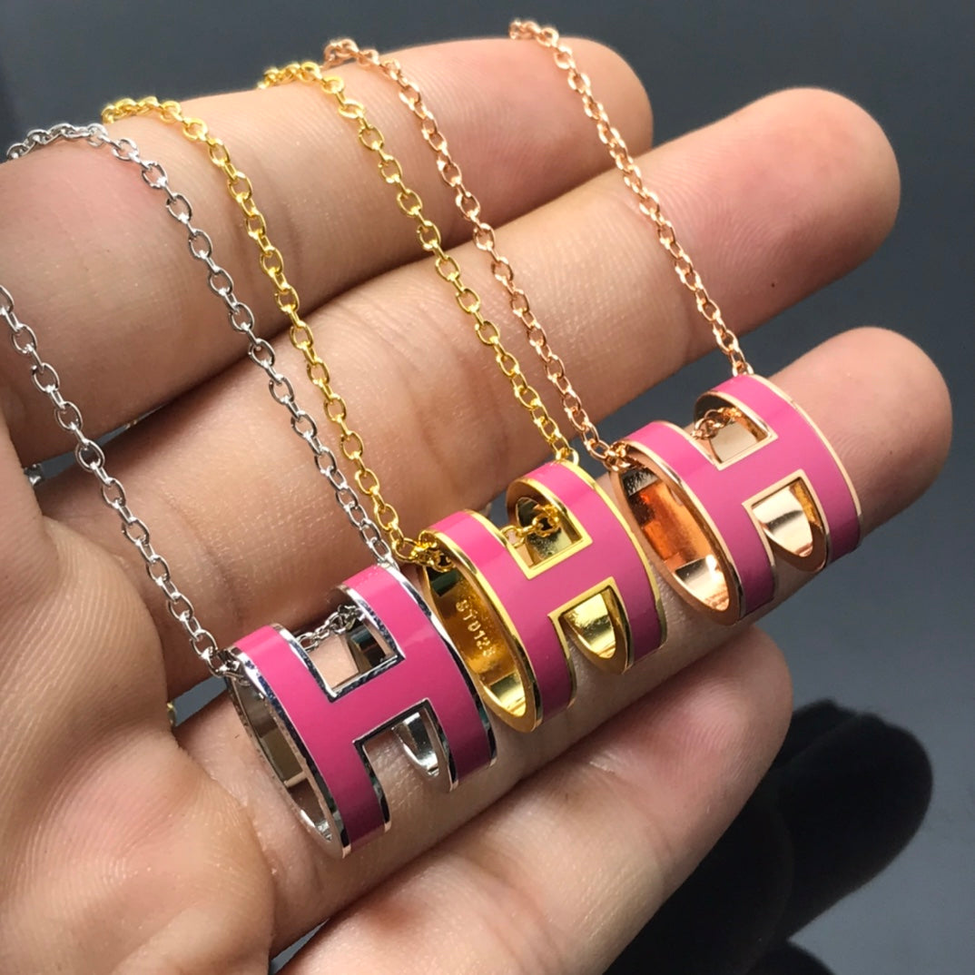 [Riva Jewelry ]H NECKLACE PINK