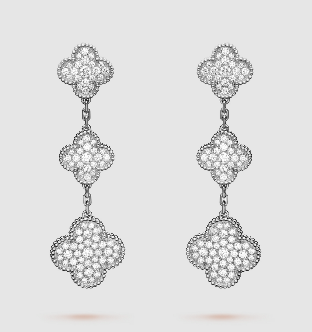 [Riva Jewelry ]CLOVER 3 MOTIF DIAMOND SILVER DROP EARRINGS