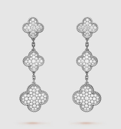 [Riva Jewelry ]CLOVER 3 MOTIF DIAMOND SILVER DROP EARRINGS