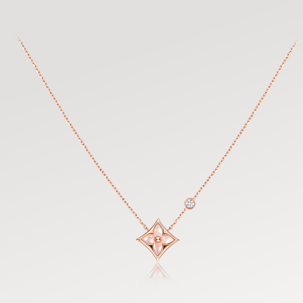 [Riva Jewelry ]STAR PINK MOP 1 DIAMOND PINK GOLD NECKLACE