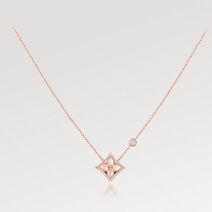 [Riva Jewelry ]STAR PINK MOP 1 DIAMOND PINK GOLD NECKLACE