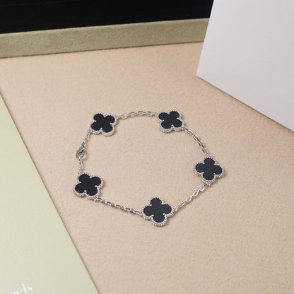 [Riva Schmuck]Glückskleeblatt-Armband mit 5 Motiven - SCHWARZE ONYX-KOLLEKTION