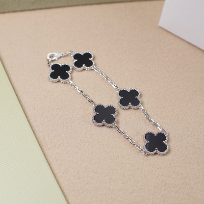 [Riva Schmuck]Glückskleeblatt-Armband mit 5 Motiven - SCHWARZE ONYX-KOLLEKTION