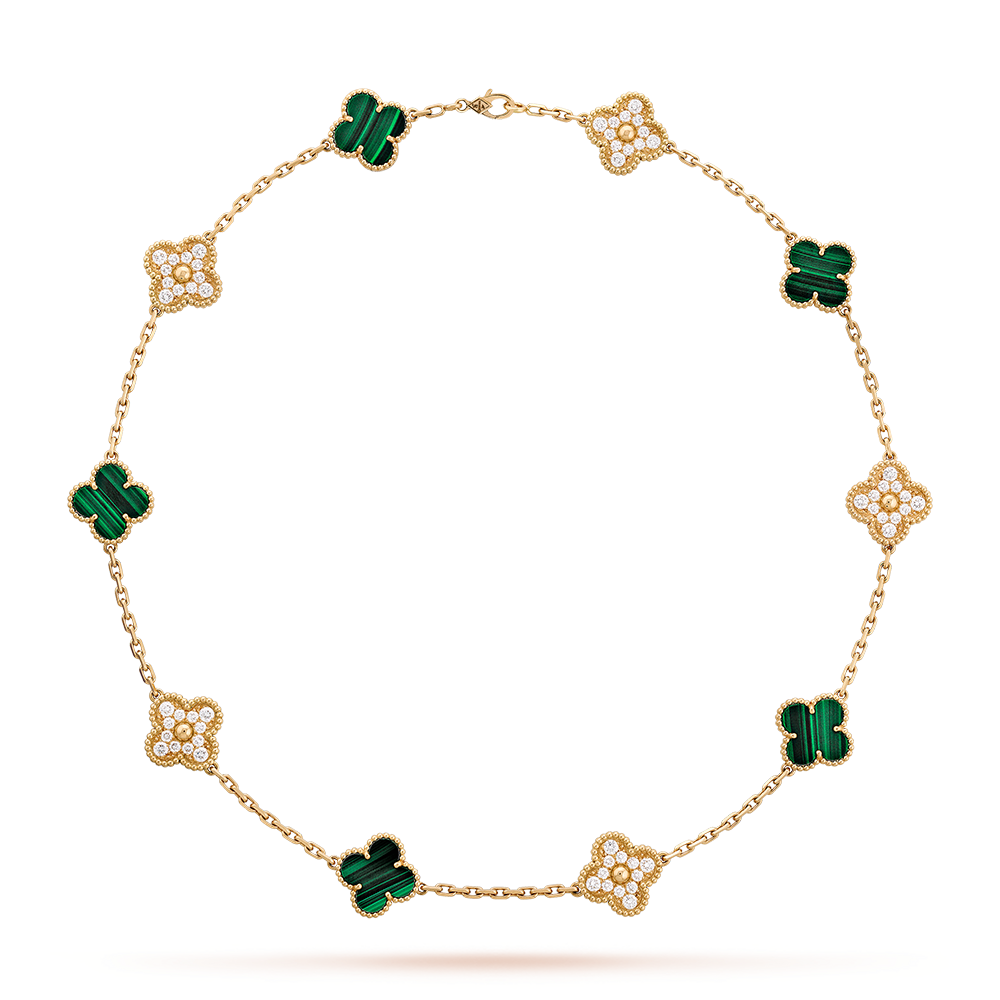 [Riva Jewelry ]CLOVER 10 MOTIFS MALACHITE DIAMOND NECKLACE