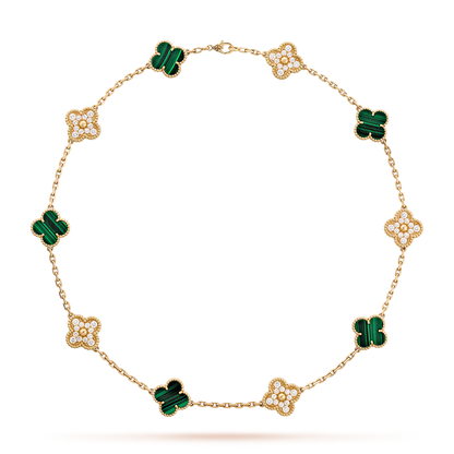 [Riva Jewelry ]CLOVER 10 MOTIFS MALACHITE DIAMOND NECKLACE
