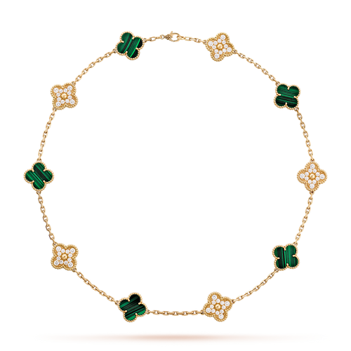 [Riva Jewelry ]CLOVER 10 MOTIFS MALACHITE DIAMOND NECKLACE