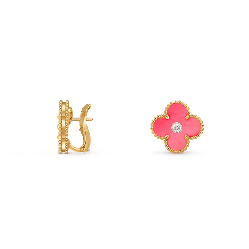 [Riva Jewelry]15MM クローバー フラワースタッドピアス ダイヤモンド-ゴールドコレクション