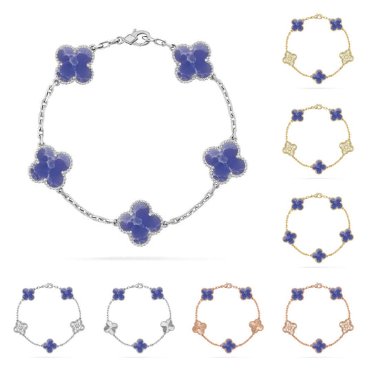 [Riva Jewelry]ラッキー クローバー 5モチーフ ブレスレット - ブルーラリマー コレクション