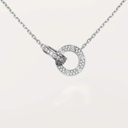 [Riva Jewelry ]LOVE 7.6MM NECKLACE ROSE GOLD AND SILVER  FULL DIAMOND