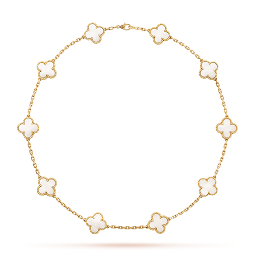 [Riva Jewelry ]CLOVER 10 MOTIFS WHITE MOTHER OF PEARL NECKLACE