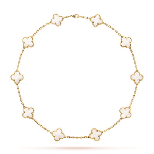 [Riva Jewelry ]CLOVER 10 MOTIFS WHITE MOTHER OF PEARL NECKLACE