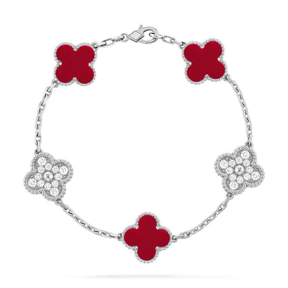 [Riva Jewelry]LUCKY CLOVER 5-MOTIV ARMBAND - RED CARNELIAN KOLLEKTION
