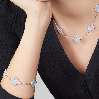 [Riva Jewelry ]CLOVER 10 MOTIFS BLUE CHALCEDONY NECKLACE