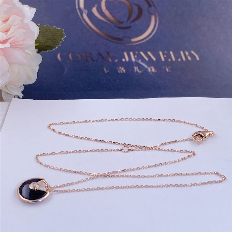 [Riva Jewelry ]AMULETTE ROSE GOLD ONYX NECKLACE