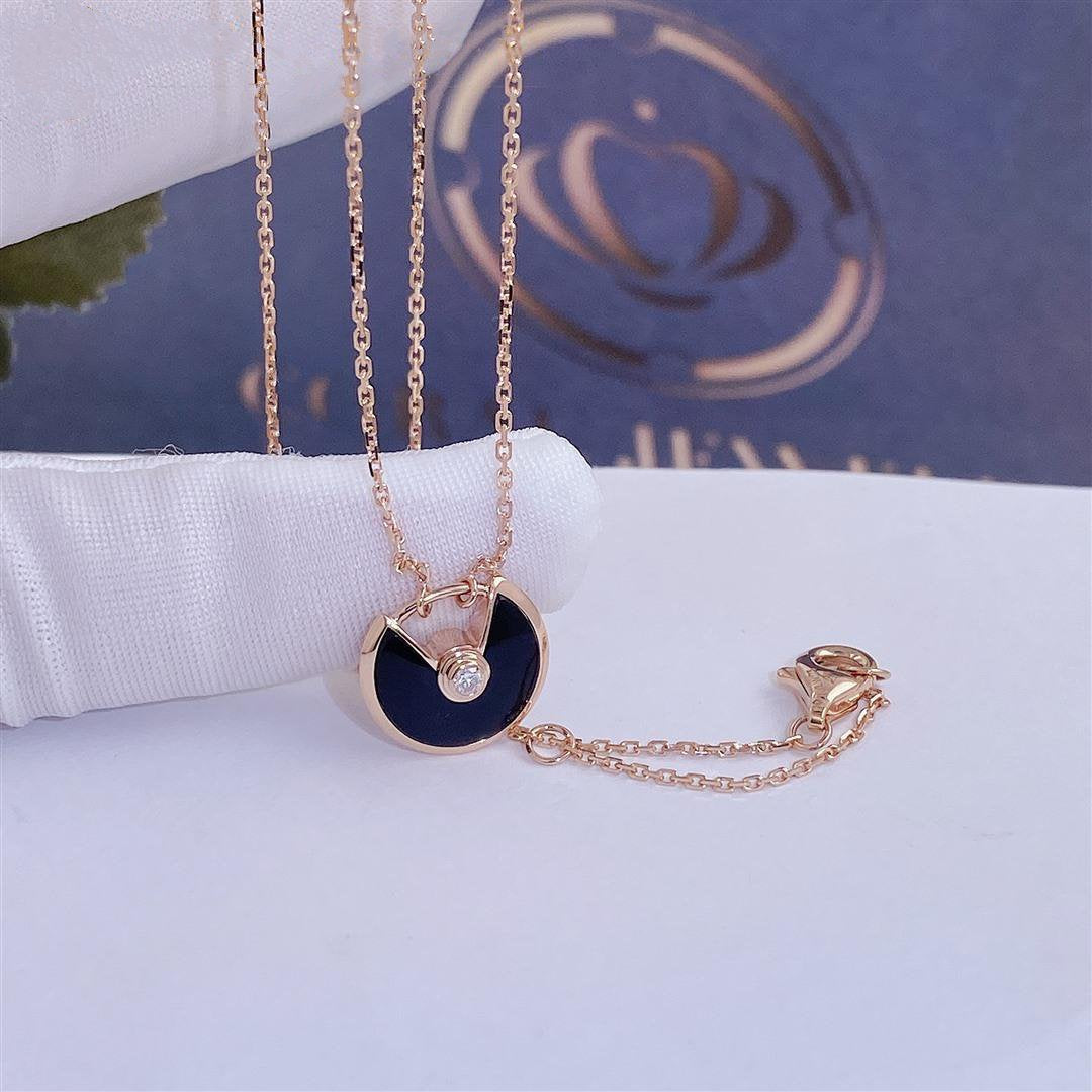 [Riva Jewelry ]AMULETTE ROSE GOLD ONYX NECKLACE
