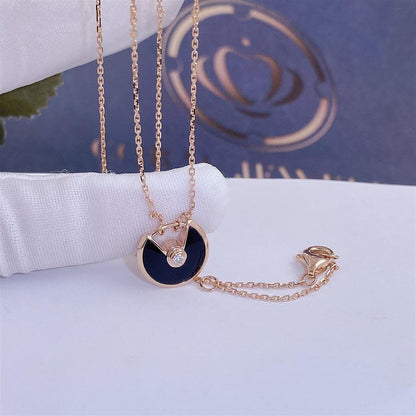 [Riva Jewelry ]AMULETTE ROSE GOLD ONYX NECKLACE