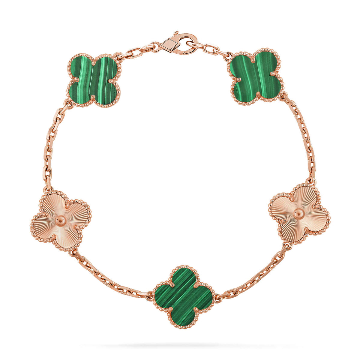 [Riva Jewelry]ラッキー クローバー 5モチーフ ブレスレット - マラカイト コレクション