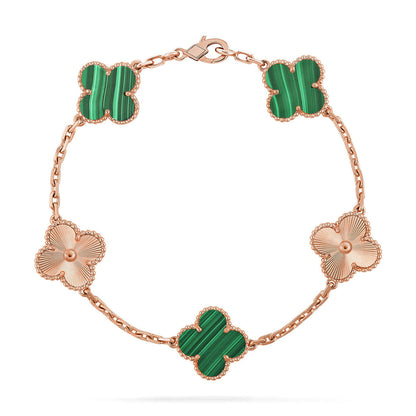 [Riva Jewelry]ラッキー クローバー 5モチーフ ブレスレット - マラカイト コレクション