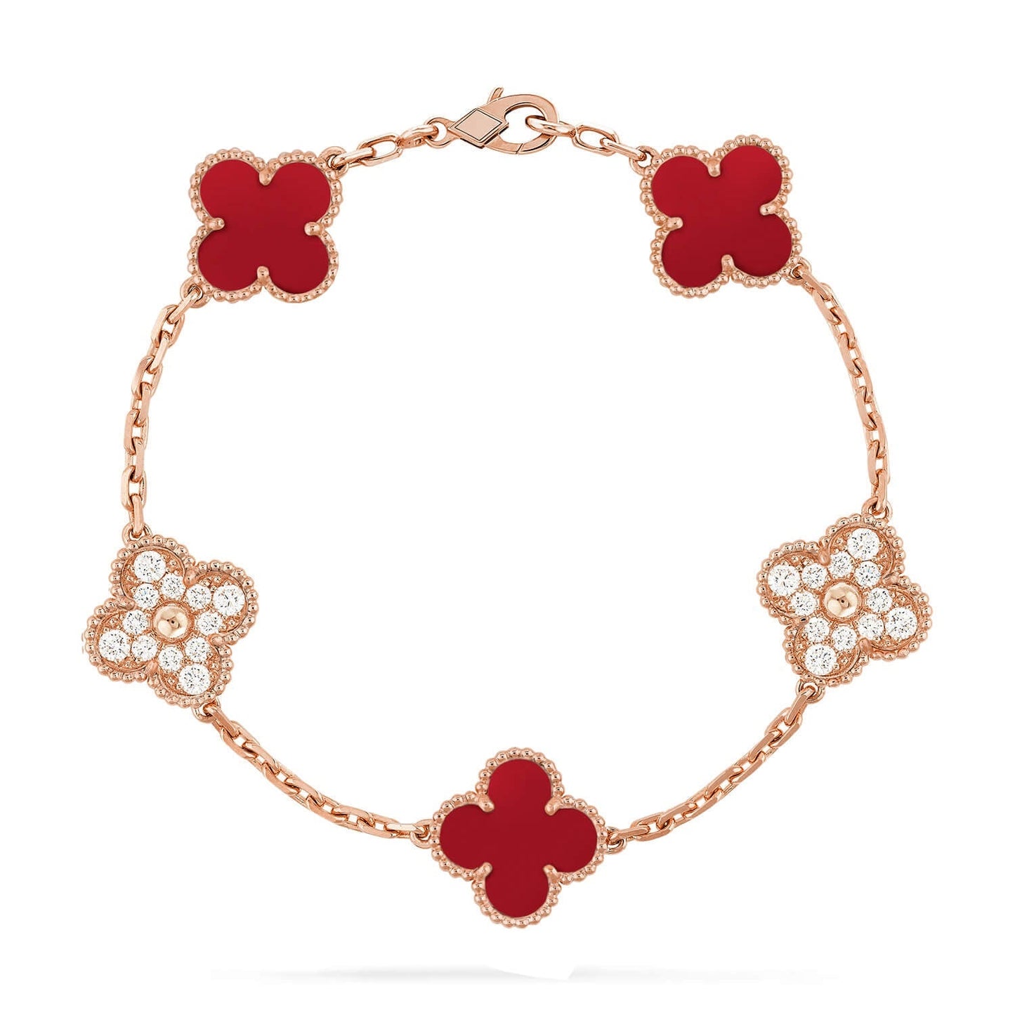[Riva Jewelry]LUCKY CLOVER 5-MOTIV ARMBAND - RED CARNELIAN KOLLEKTION