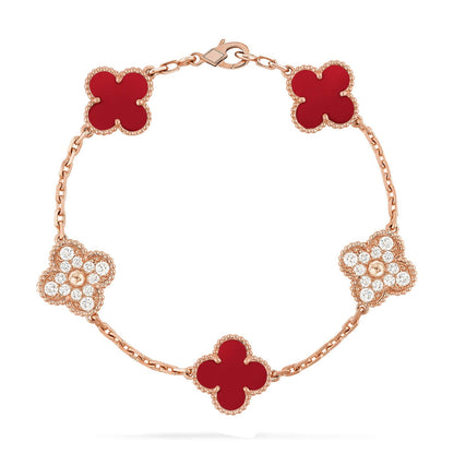 [Riva Jewelry]LUCKY CLOVER 5-MOTIV ARMBAND - RED CARNELIAN KOLLEKTION