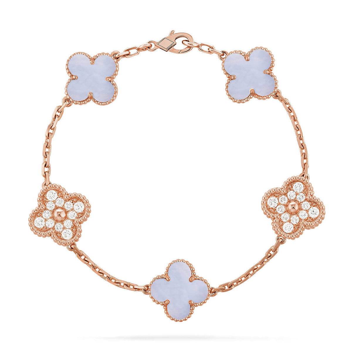 [Riva Jewelry]ラッキー クローバー 5モチーフ ブレスレット - パープルカルセドニー コレクション