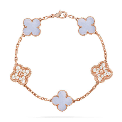 [Riva Jewelry]ラッキー クローバー 5モチーフ ブレスレット - パープルカルセドニー コレクション