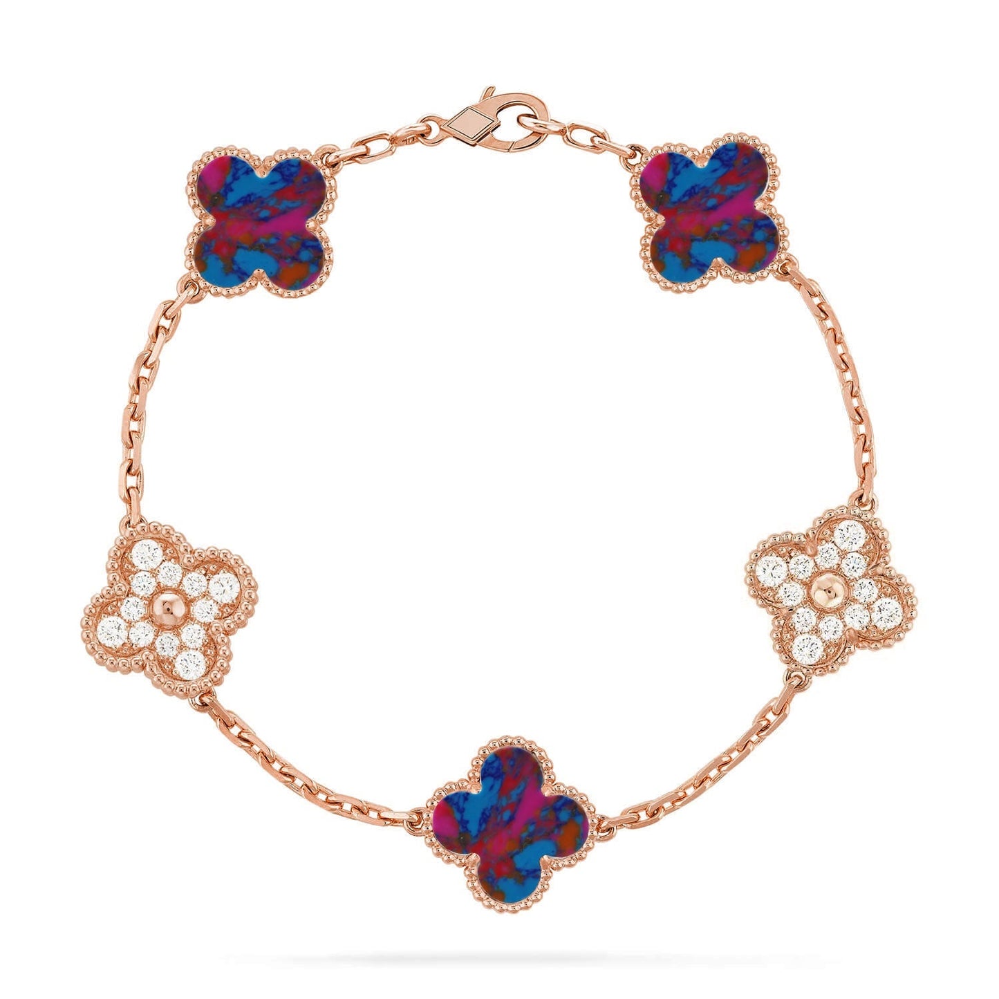 [Riva Schmuck]VIERBLÄTTRIGES GLÜCKSSYMBL 5-MOTIV-ARMBAND – MULTI-EDELSTEIN-KOLLEKTION