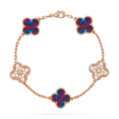 [Riva Schmuck]VIERBLÄTTRIGES GLÜCKSSYMBL 5-MOTIV-ARMBAND – MULTI-EDELSTEIN-KOLLEKTION