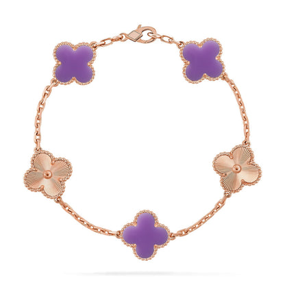 [Riva Jewelry]ラッキー クローバー 5モチーフ ブレスレット - ラベンダー コレクション