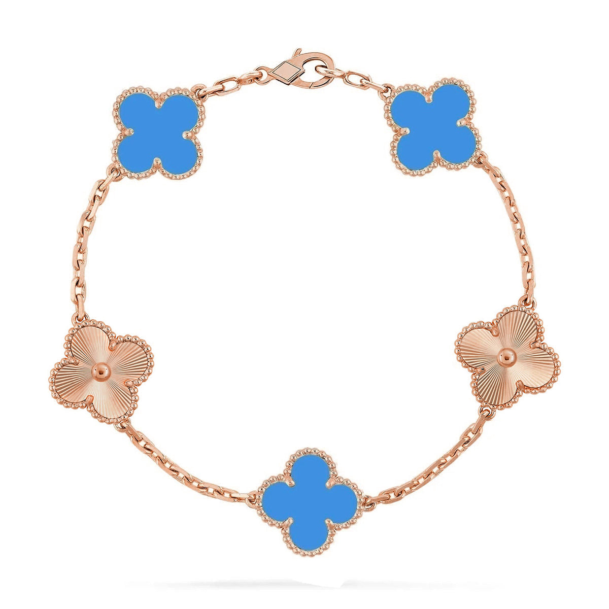 [Riva Jewelry]LUCKY CLOVER 5-MOTIV-ARMBAND – BLAUER ACHAT KOLLEKTION
