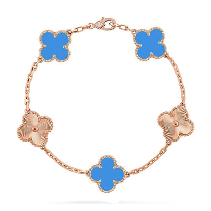 [Riva Jewelry]LUCKY CLOVER 5-MOTIV-ARMBAND – BLAUER ACHAT KOLLEKTION