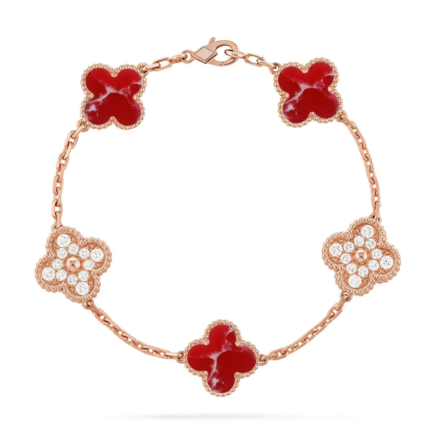 [Riva Schmuck]LUCKY CLOVER 5-MOTIV-ARMBAND - RED LARIMAR KOLLEKTION