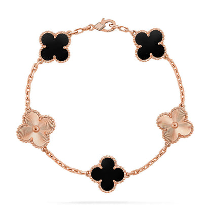 [Riva Schmuck]Glückskleeblatt-Armband mit 5 Motiven - SCHWARZE ONYX-KOLLEKTION