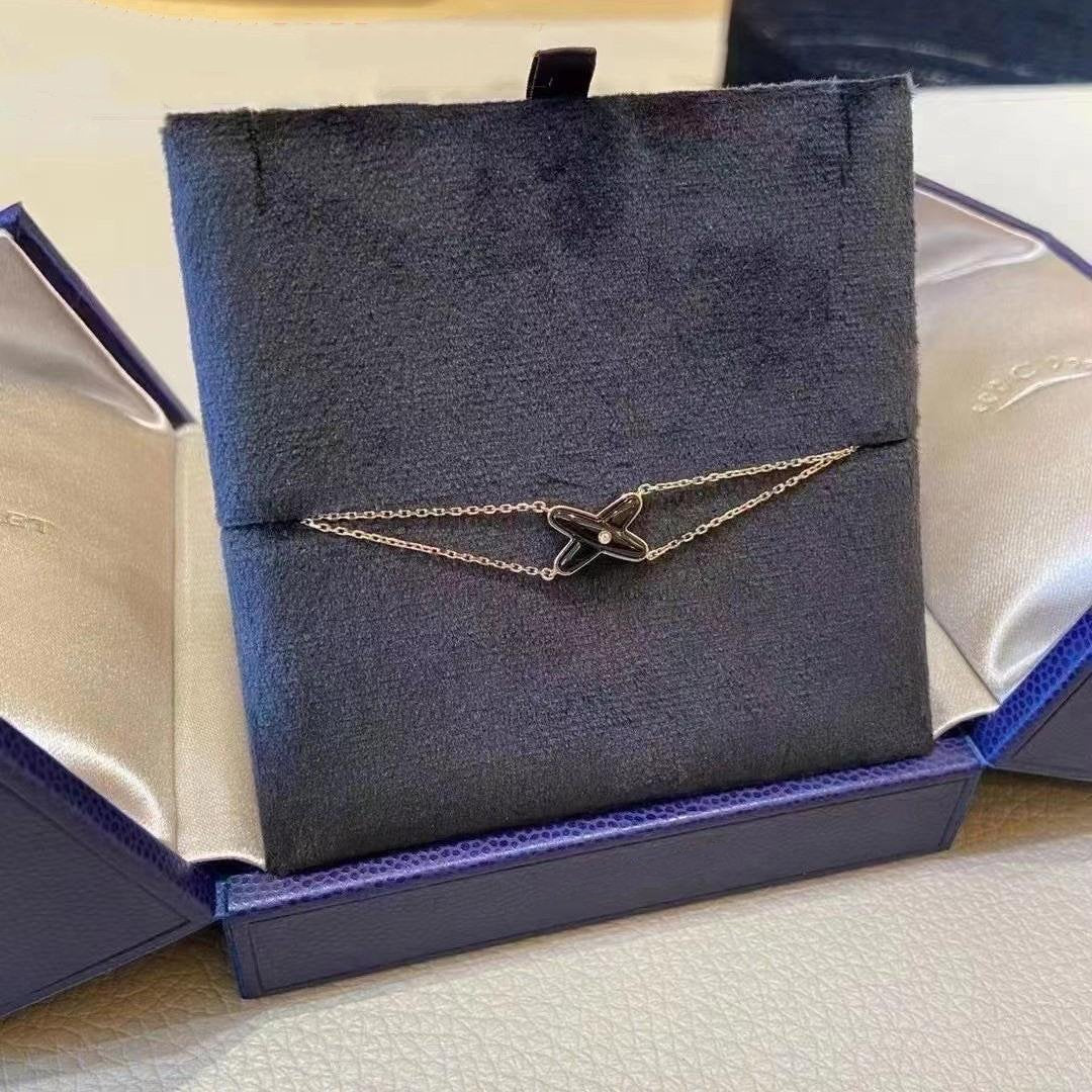 [Riva Jewelry ]JEUX BRACELET ONYX PINK GOLD 1 DIAMOND