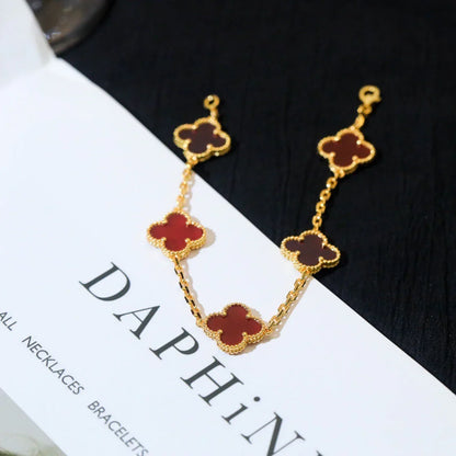 [Riva Jewelry]LUCKY CLOVER 5-MOTIV ARMBAND - RED CARNELIAN KOLLEKTION