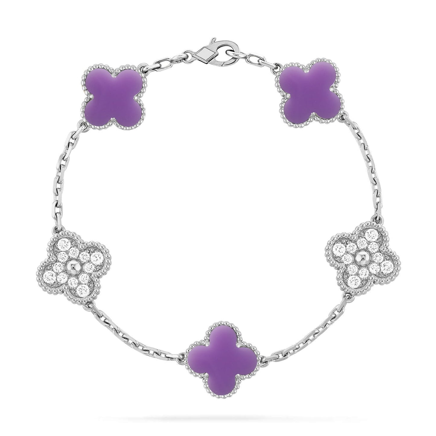 [Riva Jewelry]ラッキー クローバー 5モチーフ ブレスレット - ラベンダー コレクション