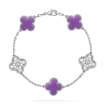 [Riva Jewelry]ラッキー クローバー 5モチーフ ブレスレット - ラベンダー コレクション