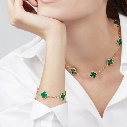 [Riva Jewelry ]CLOVER 10 MOTIFS MALACHITE NECKLACE