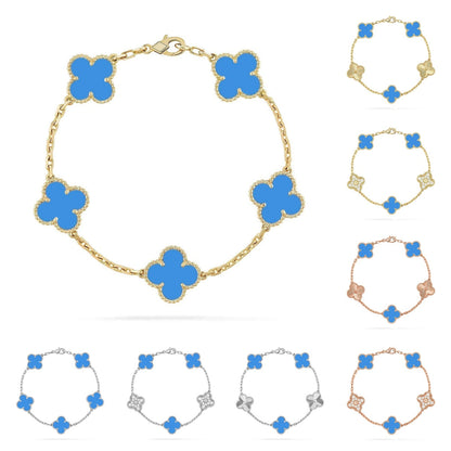 [Riva Jewelry]LUCKY CLOVER 5-MOTIV-ARMBAND – BLAUER ACHAT KOLLEKTION