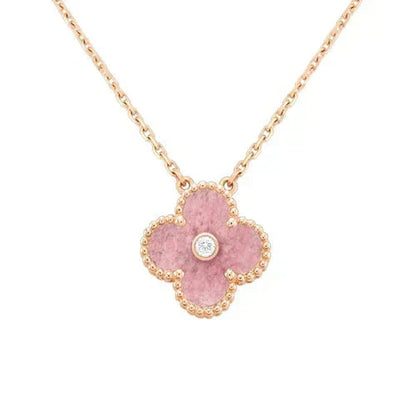 [Riva Jewelry ]CLOVER 15MM DIAMOND RHODONITE NECKLACE