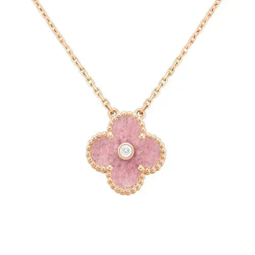 [Riva Jewelry ]CLOVER 15MM DIAMOND RHODONITE NECKLACE