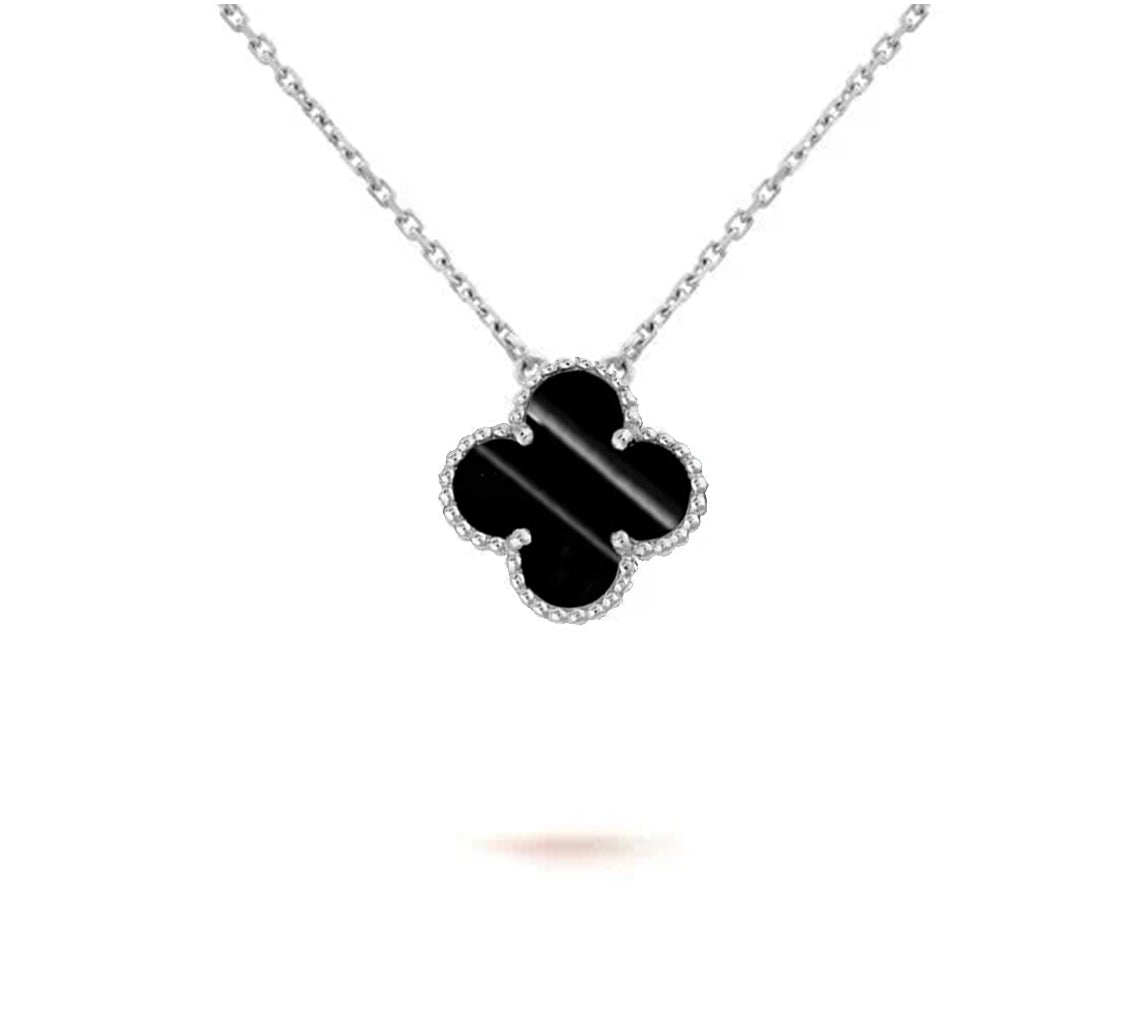 [Riva Jewelry]15MM CLOVER FLOWER PENDANT NECKLACE WHITE GOLD COLLECTION